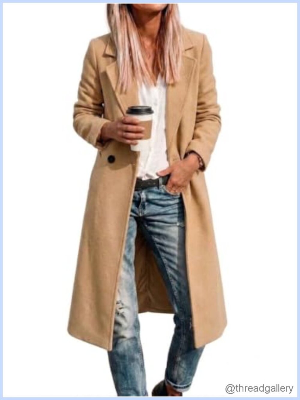 Long Wool Blend Coat Womens Button Front Notch Lapel Winter Peacoat